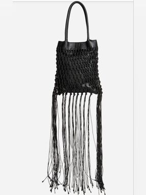 BCBG Black Fringe Netted Tote Bag  ( New With Tag )